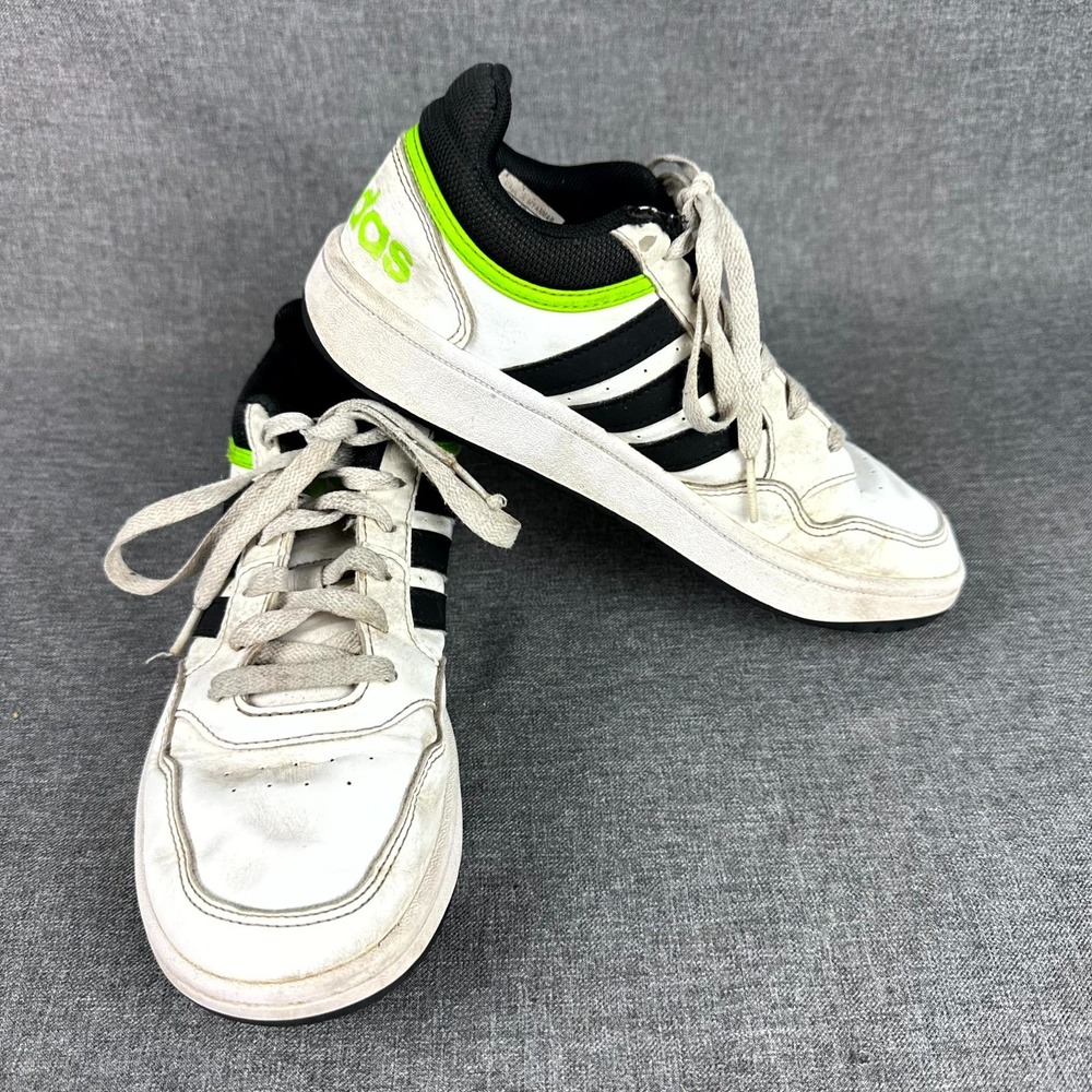 Adidas Hoops 3.0 GW0428 Sneakers Kids US 3 White Black Leather Sportswear Shoes